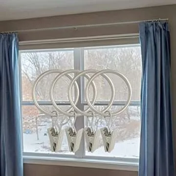 WeeksEight 40 Pack Matte Silver Curtain Rings with Clips, Curtain Hooks Hangers Clip Rings for Hanging Drapes Bows Hat, Drapery Rings 1.26 in I D, Fits up to 1 in Diameter Curtain Rod.