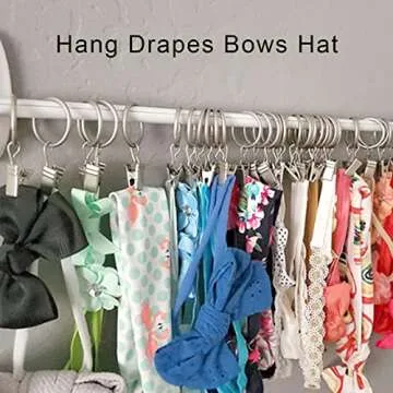 WeeksEight 40 Pack Matte Silver Curtain Rings with Clips, Curtain Hooks Hangers Clip Rings for Hanging Drapes Bows Hat, Drapery Rings 1.26 in I D, Fits up to 1 in Diameter Curtain Rod.