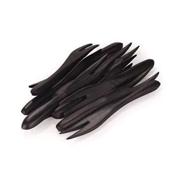 BambooMN Reusable Bamboo Appetizer Forks Picks 3.5" Black, 10 Pcs
