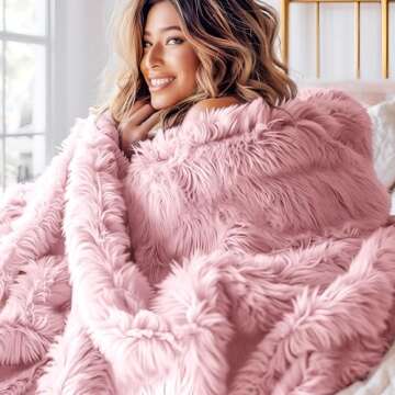 Bedsure Fuzzy Sherpa Faux Fur Twin Blanket Pink Cozy Gifts for Women Men, Soft Fleece Plush Warm Min...