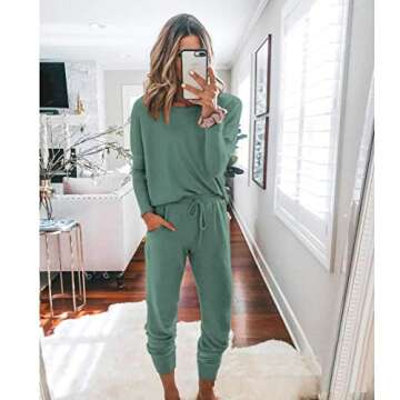PRETTYGARDEN Women's Fall 2 Piece Lounge Outfit Long Sleeve Crewneck Pullover Tops High Waisted Pants Set Tracksuit (Light Green,Medium)