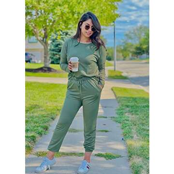 PRETTYGARDEN Women's Fall 2 Piece Lounge Outfit Long Sleeve Crewneck Pullover Tops High Waisted Pants Set Tracksuit (Light Green,Medium)