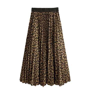 Floerns Women's Cheetah Boho Leopard Elastic Waist Scarf Print Pleated Midi Skirt Multi Cheetah Medi...