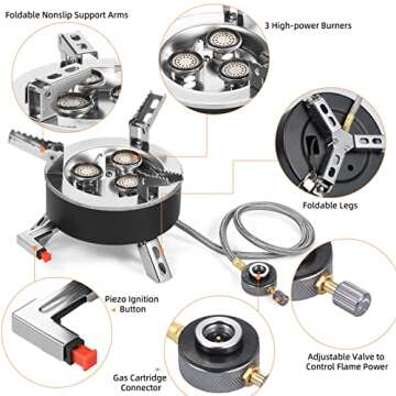 IUPPA 6800W Camping Gas Stove Folding 3 s Piezo Ignition Backpacking Stove Outdoor Cooking Stove Furnace for Camping Hiking Picnic Emergency