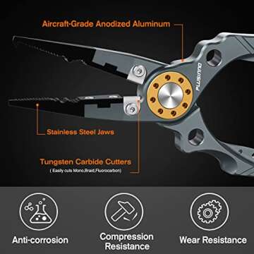 PLUSINNO 8 Inch Fishing Pliers, 6061 Aluminum Alloy Saltwater and Freshwater Muti-Function Fishing Tools, Split Ring Pliers Hook Removers with Sheath and Lanyard Fishing Gifts for Men