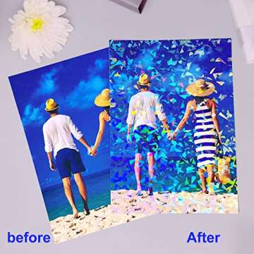 32 Sheets Holographic Sticker Paper Clear Vinyl Self Adhesive Waterproof Rainbow Transparent Overlay Film A4 Size Holographic Overlay with 4 Styles Mixed