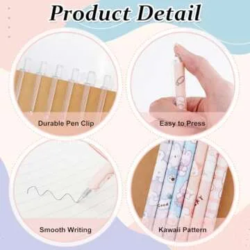 SHAIDOJIO 12pcs Cute Gel Ink Pens, Kawaii Cartoon Pens, 0.5mm Black Retractable Rollerball Pens Set, Student Supplies for Kids Girl Women Writing Journaling, Taking Notes, School Office (Set B)