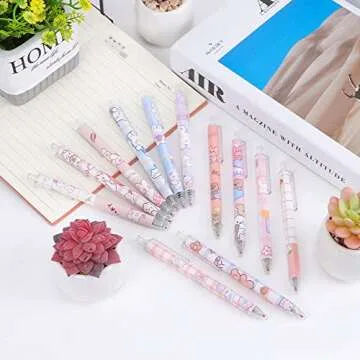 SHAIDOJIO 12pcs Cute Gel Ink Pens, Kawaii Cartoon Pens, 0.5mm Black Retractable Rollerball Pens Set, Student Supplies for Kids Girl Women Writing Journaling, Taking Notes, School Office (Set B)