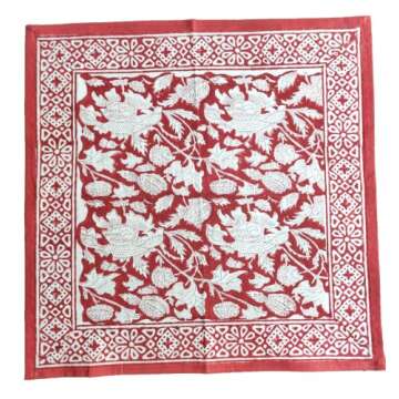 ATOSII Meraki Red 100% Cotton Fall Cloth Designer Dinner Napkins, Handblock Print, Washable Durable ...