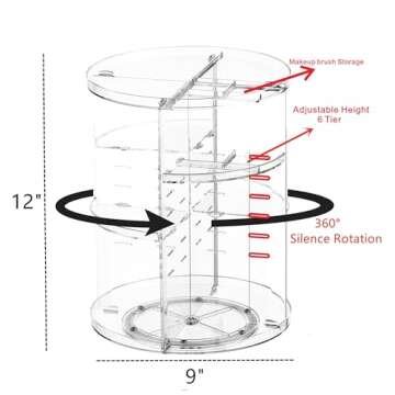 360 Rotating Makeup Organizer for Vanity Storage - Adjustable Carousel Cosmetic Display Cases - Clea...
