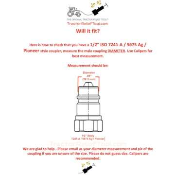 The Original Hydraulic Quick Coupling Pressure Decompression Relief Release Tool 1/2" Ag/Pioneer/Poppet Size fits models of Kubota, John Deere, Other Compact Tractors