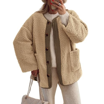 PRETTYGARDEN Women's Warm Winter Coats Casual Long Sleeve Button up Fuzzy Sherpa Fleece Jackets Oute...