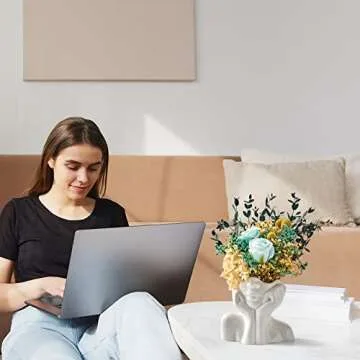 FJS Ceramic Face Vases, White Flower Vases for Decor, Modern Decorative Vase Centerpiece for Table S...