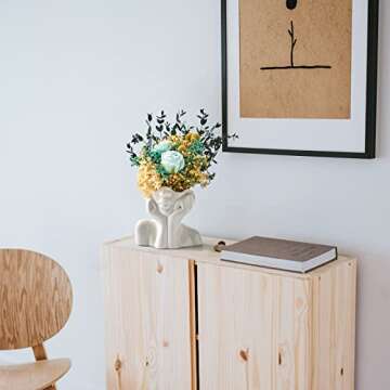 FJS Ceramic Face Vases, White Flower Vases for Decor, Modern Decorative Vase Centerpiece for Table Shelf Living Room Office Bedroom