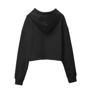 Amazhiyu Women's Cropped Hoodies Long Sleeves Fleece Crop Top Sweatshirt with Hooded Black, Medium