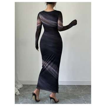 Milumia Women's Tie Dye Long Sleeve Mesh Dress Ruched Bodycon Cocktail Dresses Multicolor Large