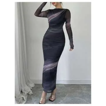 Milumia Women's Tie Dye Long Sleeve Bodycon Dress