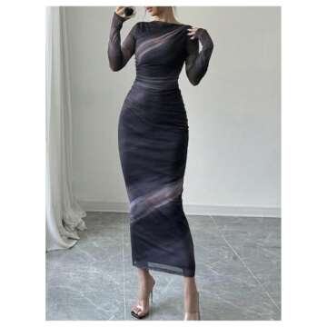 Milumia Women's Tie Dye Long Sleeve Mesh Dress Ruched Bodycon Cocktail Dresses Multicolor Large