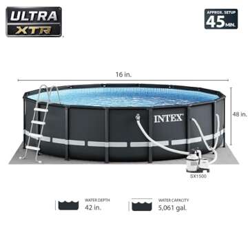 Intex 26325EH Ultra XTR Deluxe Above Ground Swimming Pool Set: 16ft x 48in – Includes 1500 GPH Cartridge Sand Filter Pump – SuperTough Puncture Resistant – Rust Resistant – Easy to Assemble