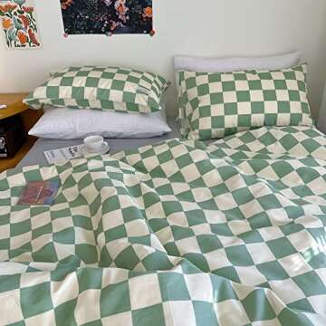 Wellboo Green White Plaid Comforter Sets Full Women Men Sage Green Checkerboard Grid Bedding Comfort...