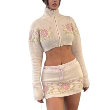 Stylish ksotutm Womens 2 Piece Outfits Floral Embroider Knit Set for Every Occasion