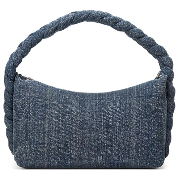 Women's Denim Purse Vintage Jean Purse Woven Top Handle Handbags Lightweight Designer Crossbody Bags with Chain