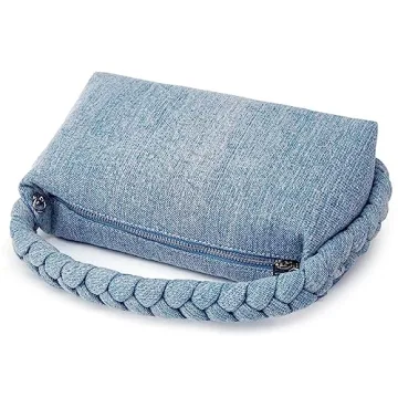 Women's Denim Purse Vintage Jean Purse Woven Top Handle Handbags Lightweight Designer Crossbody Bags with Chain