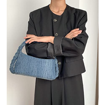 Women's Denim Purse Vintage Jean Purse Woven Top Handle Handbags Lightweight Designer Crossbody Bags with Chain