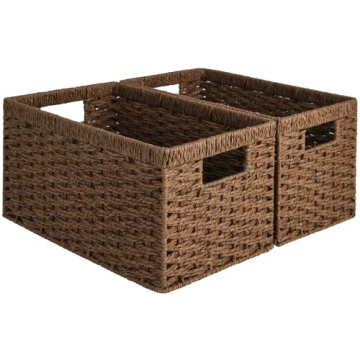 Eco-Friendly Round Paper Rope Storage Baskets - 2-Pack, Handwoven & Stylish