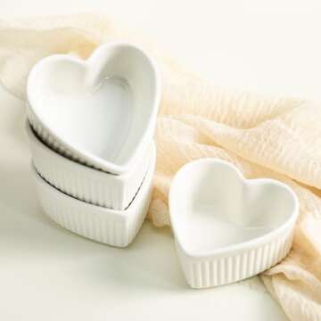 Sizikato Heart-Shaped Porcelain Souffle Dishes, Ramekins - 3.5 Inches for Souffle, Creme Brulee and ...