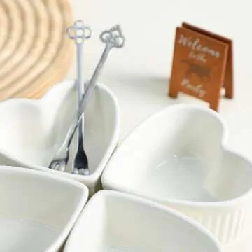 Sizikato Heart-Shaped Porcelain Souffle Dishes, Ramekins - 3.5 Inches for Souffle, Creme Brulee and Dipping Sauces - Set of 4