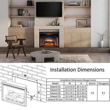 RICHFLAME Electric Fireplace with Remote Control & Realistic Flames