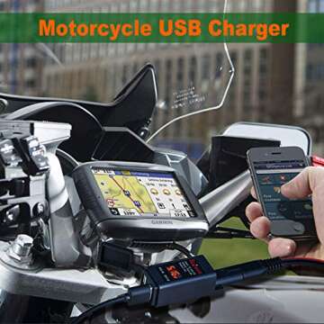 Suuwer 4.8A Motorcycle USB Charger: Quick Disconnect SAE Dual USB Adapter with Voltmeter