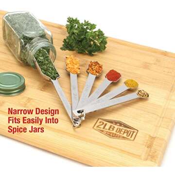 2lbDepot Measuring Spoons Set of 7 Includes Bonus Leveler, Premium, Rust Proof, Heavy Duty, Chrome Plated, Stainless Steel Metal, Narrow, Long Handle Design fits into Spice Jars