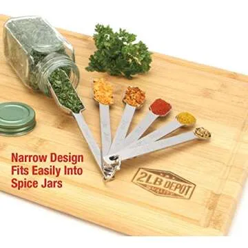 2lbDepot Measuring Spoons Set of 7 Includes Bonus Leveler, Premium, Rust Proof, Heavy Duty, Chrome Plated, Stainless Steel Metal, Narrow, Long Handle Design fits into Spice Jars