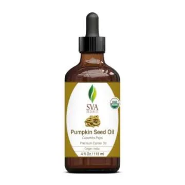 SVA Pumpkin Seed Oil Organic - 4 Fl Oz – 100% Natural Cold Pressed Organic Pumpkin Oil - for Face, Skin Care, Hair Care, Scalp Massage & Body Massage – Carrier Oil with Dropper