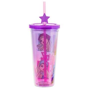 Silver Buffalo Bratz Dolls Cold Cup with Lid & Straw - 24 Ounce Pink and Purple