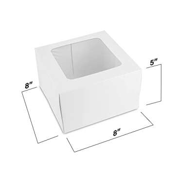 MT Products White Cake Boxes 8" x 8" x 5" - Elegant Bakery Boxes with Window (Pack of 15) - Made in ...