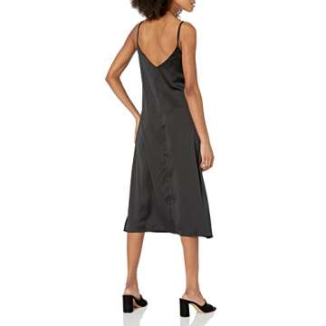 The Drop Women's Ana Silky V-Neck Midi Slip Dress Dress, -Black, XXL