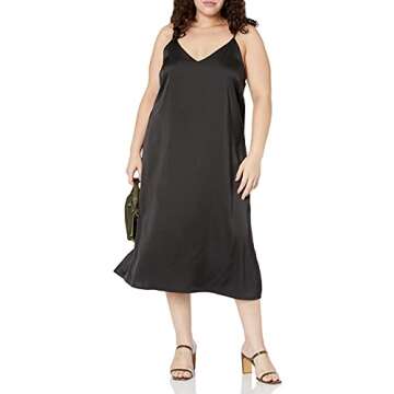 The Drop Women's Ana Silky V-Neck Midi Slip Dress Dress, -Black, XXL