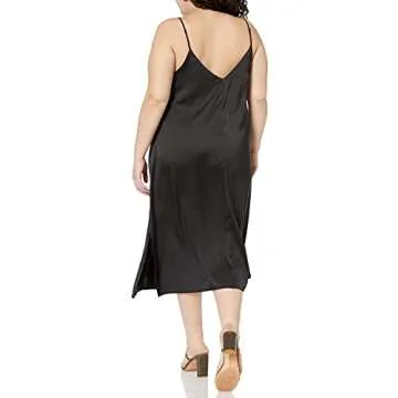 The Drop Women's Ana Silky V-Neck Midi Slip Dress Dress, -Black, XXL