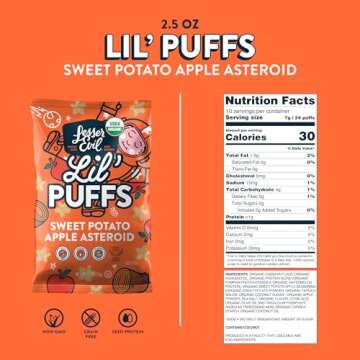 LesserEvil Organic Sweet Potato Apple Lil' Puffs, 2.5 OZ