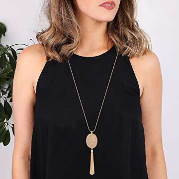 Long Necklaces for Women Disk Oval Pendant Necklace Bohemia Tassel Necklace Set Fashion Y Necklaces ...