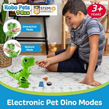 Robo Pets T-Rex Dinosaur Toy for Boys and Girls- Remote Control Robot Toy with LED Light Eyes, Inter...
