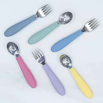 Elk and Friends Silicone Suction Plate for Babies/Toddlers + Stainless Steel Silverware Feeding Set | Divided Plate | Suction Design | Forks + Spoons Included | 3 Pack