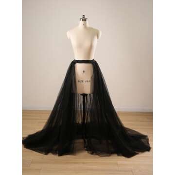 EllieWely Overskirt Short Front Long Back Party Tutu Tulle Skirt Black L