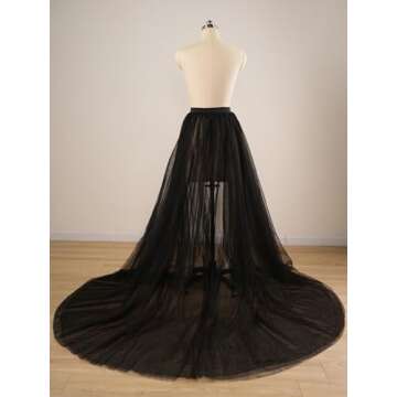 EllieWely Overskirt Short Front Long Back Party Tutu Tulle Skirt Black L