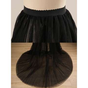 EllieWely Overskirt Short Front Long Back Party Tutu Tulle Skirt Black L