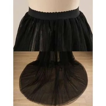 EllieWely Overskirt Short Front Long Back Party Tutu Tulle Skirt Black L