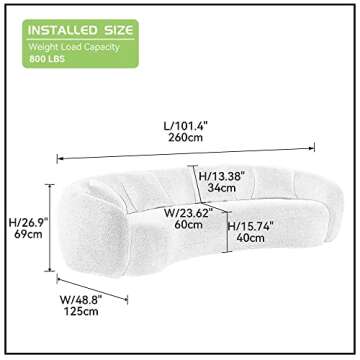 KEVINSPACE 101" Curved Sofa Couch - Comfortable, Stylish, and No Assembly Needed!